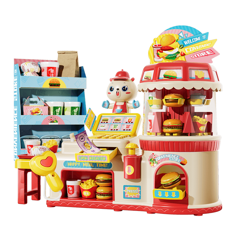 Kakabeier [Voice Interaction/One-Button Meal Serving] Children's Toy Role-Play Kitchen Realistic Supermarket Cash Register Convenience Store
