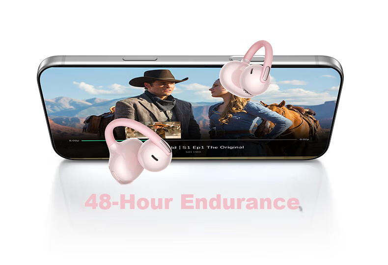 BASEUS MC2 Air AI Translation Bluetooth Earbuds Clip-On Open-Ear Sports Noise-Cancelling Headset for Huawei Apple Phones Cloud Mist Pink 55
