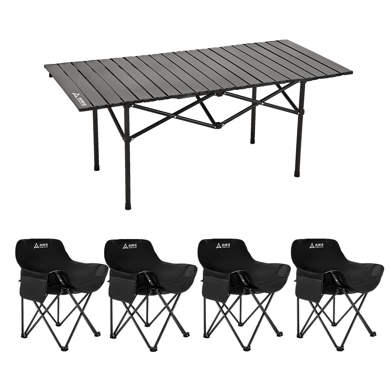 Suncojia Outdoor Folding Table and Chair Set, Egg Roll Table and Moon Chair Combo, Camping Gear Picnic 5-Piece Set