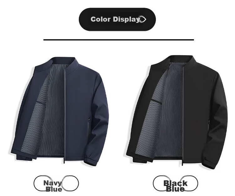 TUCANO Men's Business Stand Collar Wrinkle-Resistant, Non-Iron, Windproof Versatile Comfortable Jacket Dark Blue L 12