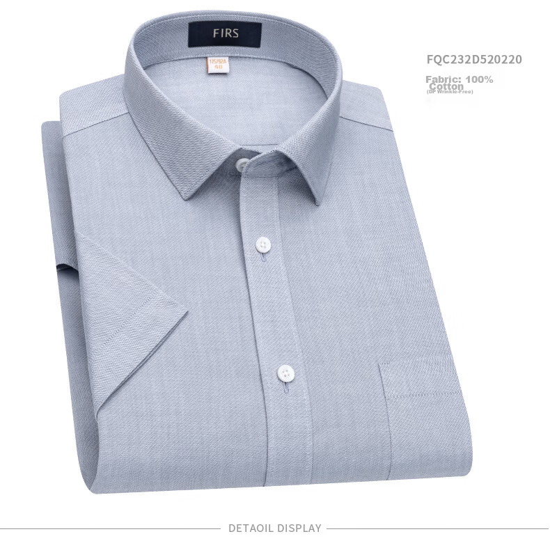 FIRS DP Non-Iron Pocket Edition Men's Short Sleeve Shirt Pure Cotton Summer High-End Business Formal White 40 20