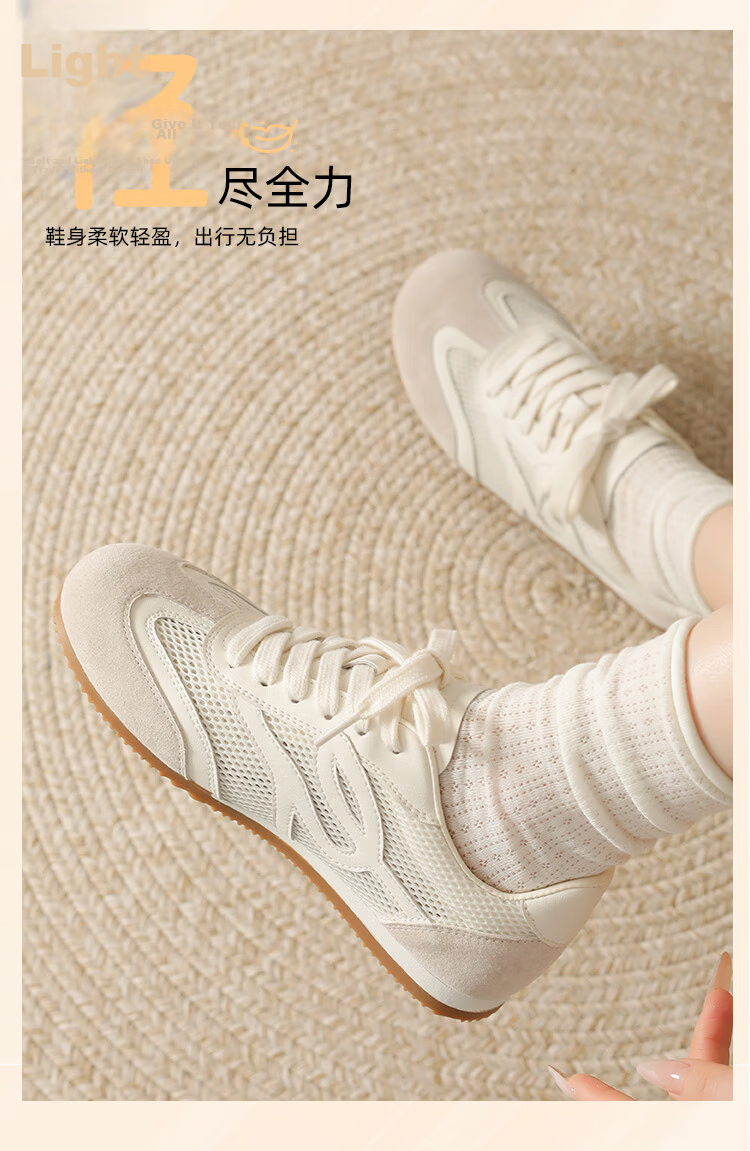Zhuoshini Women's Mesh Breathable Flat Casual Sneakers Versatile Sports Shoes White Size 38 5