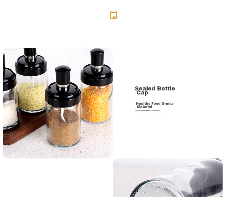 Baijie Spice Jars Set of 4, 250ml Thickened Glass Seasoning Bottles with Spoons, Salt and Spice Containers, Integrated Seasoning Bottles 12