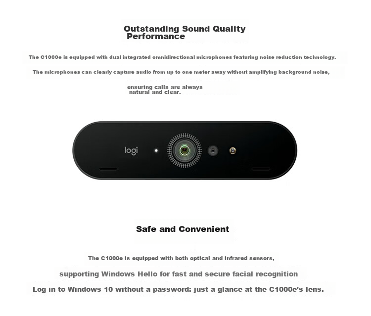 Logitech Brio 4K C1000e New Upgrade 4K RightLight Adaptive Lighting Streaming Webcam 90-Degree Wide Angle PC Video Camera 5