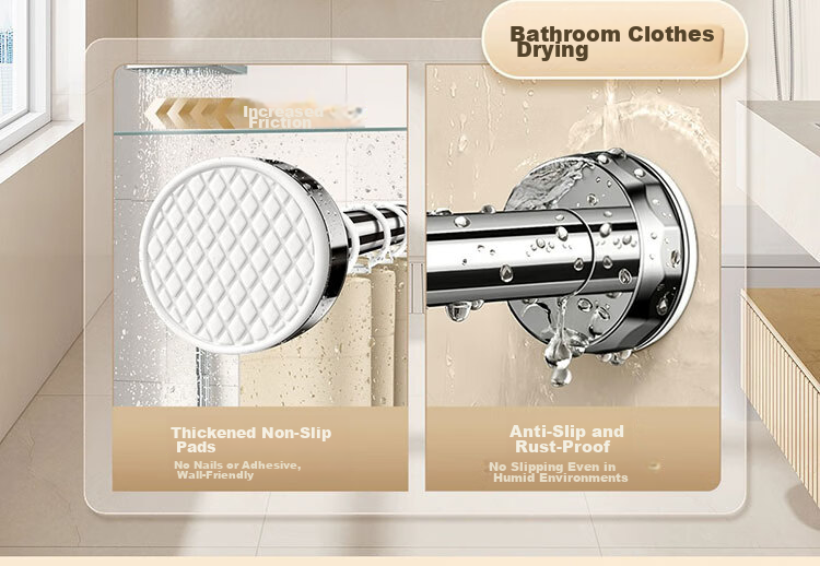 Futuristic Telescopic Clothes Drying Rod No-Drill Balcony Clothes Rack Stainless Steel Shower Curtain Rod Wardrobe Hanging Rod Support 70-120cm 31