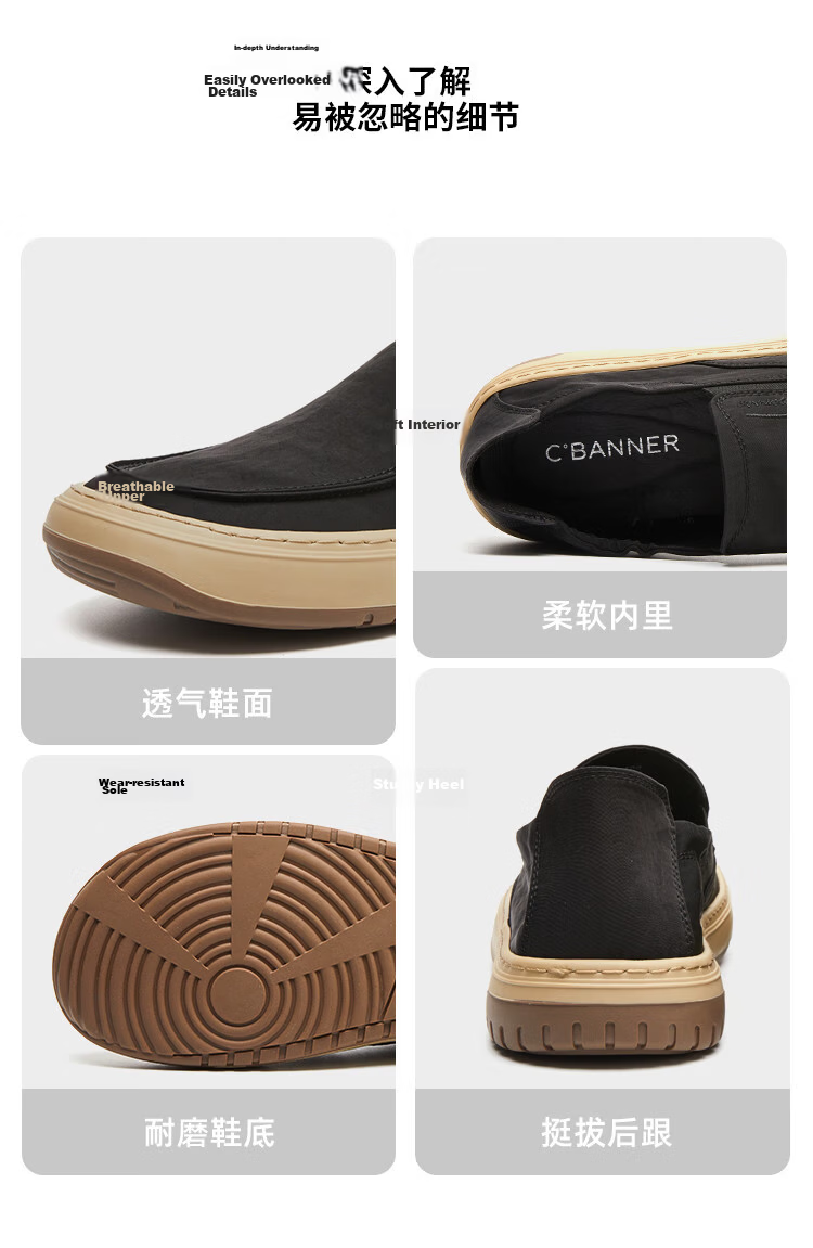 C.BANNER Men's Comfortable Casual Slip-On Canvas Shoes Black Size 43 5