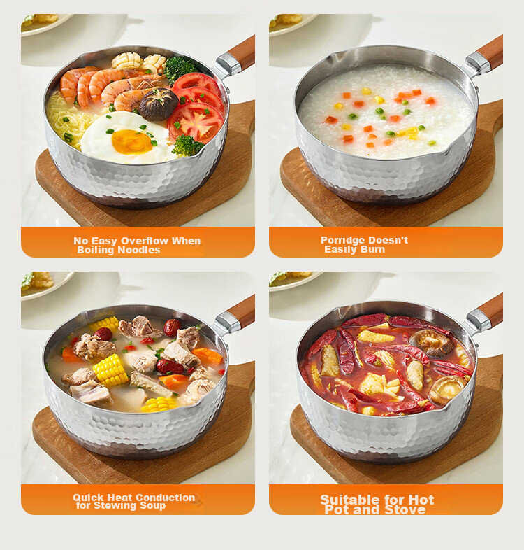JD Original Stainless Steel Hammered Snow Pan [Thickened 316L with 304 Steamer], Baby Food Pot Milk Pot Set, 18cm 15
