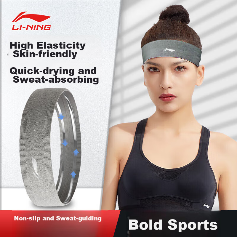 Li-Ning Sports Headband for Men And Women, Sweat-Absorbing Headband for Running, Basketball Sweat-Stopper, Fitness Running Sweat-Guiding Band, Trendy Headband
