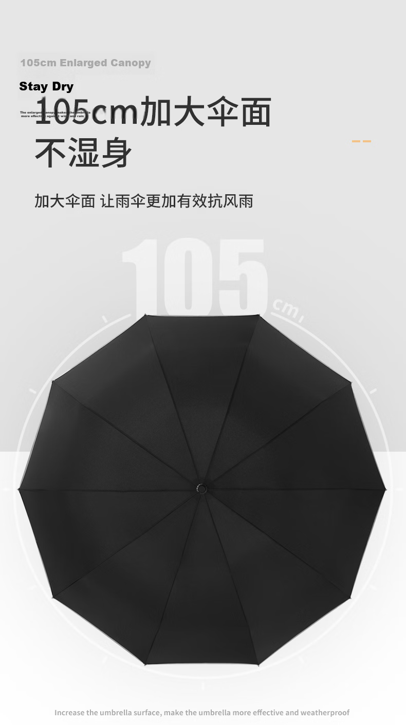 MAYDU Large Umbrella, Reinforced And Thickened, Durable Windproof Business Umbrella, Tri-Fold Rain Umbrella, Extra Large 280T M3399 Black 7