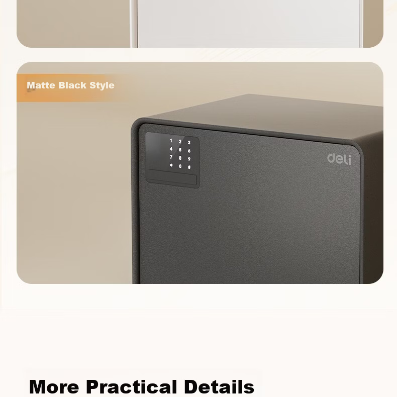 Deli 26-Year New Palm Vein Unlock Safe Automatic Door Opening Home Storage Box 20cm Matte Black 15
