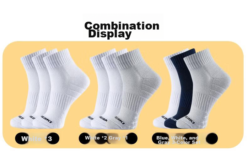 KAWASAKI Badminton Socks for Men, Terry Bottom Sports Mid-Length Socks 6323 (Three-Pair Pack), White Blue Gray, One Size Fits All 14