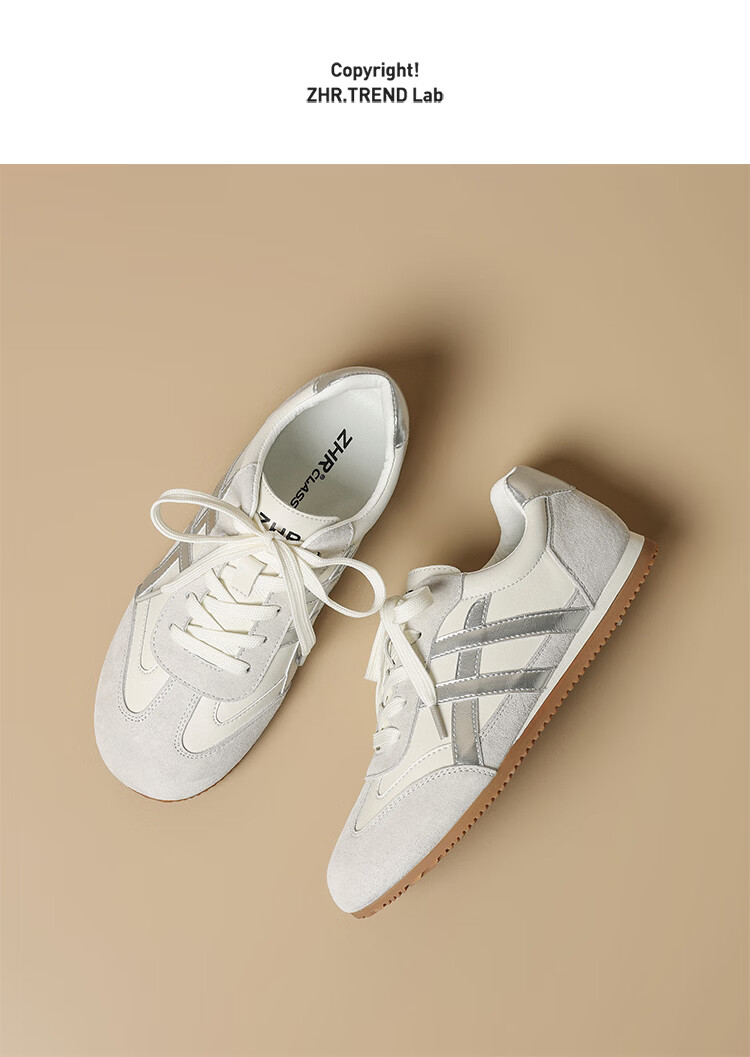ZHR Mango Head German Shepherd Training Shoes Women Retro Flat Sports Shoes Soft Sole Casual Breathable Women's Shoes BT213 Beige Silver Size 36 23