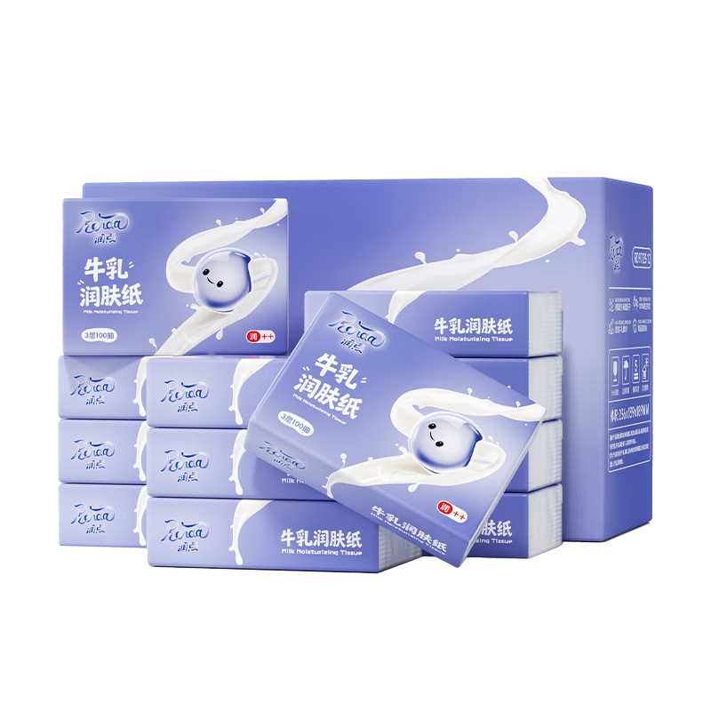RunDian Cream Lotion Tissue 3-Ply 100 Sheets * 12 Packs S Size Baby Tissue Cloud Soft Moisturizing Facial Tissue Full Box