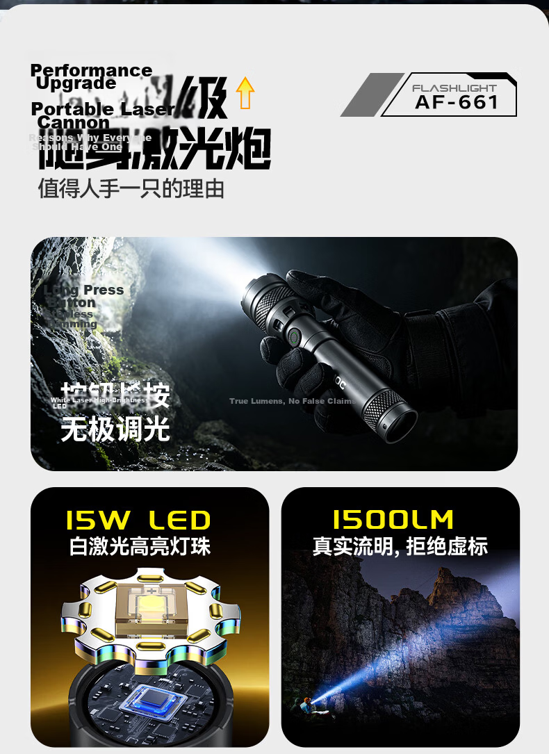 AOC Zoomable High-Power Flashlight Bright Long-Range High Lumen Long Battery Life Outdoor Adventure Patrol Emergency Light 4