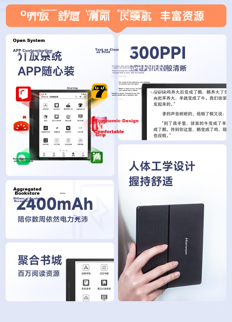 Hanvon Clear7C 7-Inch Color Screen E-Reader High-Speed Octa-Core E-Ink Electronic Notebook Reading Tablet Iceberg Gray (Recommended by Li Xueqin) 5