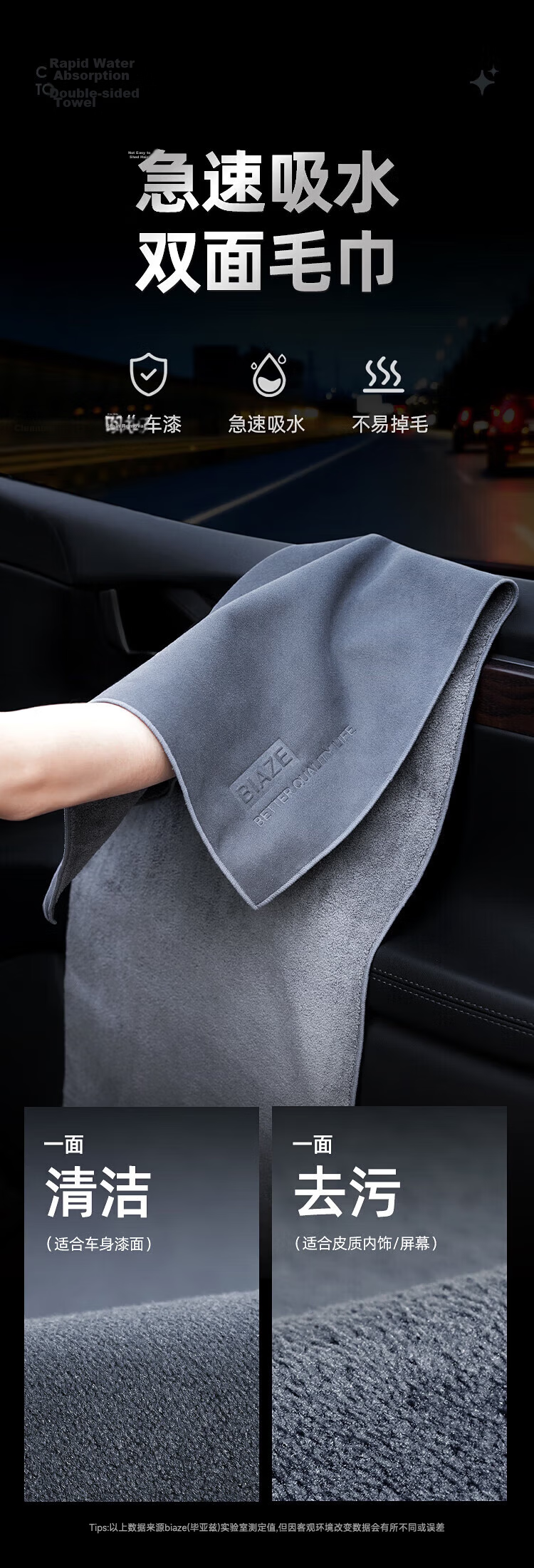 BIAZE Car Wash Towel Suede 30x60cm Thickened Glass Cleaning Interior Wiping Absorbent Cloth 1