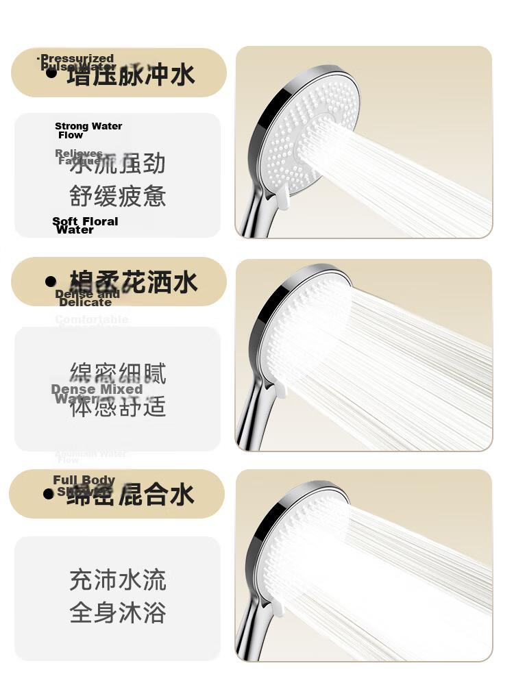 JD Jingzao Three-Mode Water Pressure Boost Handheld Single-Head Shower Head 110mm Large Panel Silicone Nozzle 10