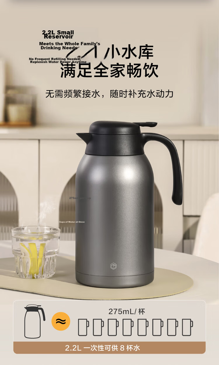 JD Original Small Warm Water Bottle [Chidan] Large Capacity Glass Thermos for Home, Office, Dormitory, 1.5L 5