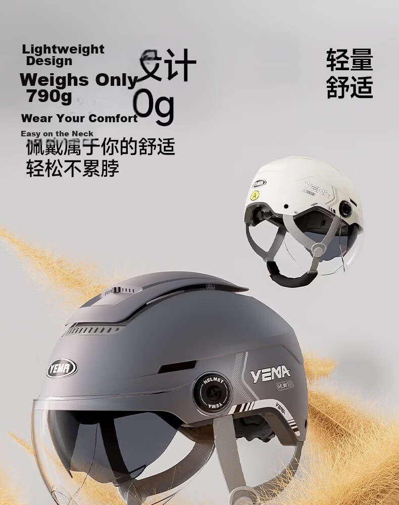 YEMA 3C Certified Electric Bike Helmet Unisex Motorcycle Half Helmet Summer Sun Protection Dual Lenses Zero-Pressure Sunroof Four-Season Universal Electric Scooter Safety Helmet 370S Ceramic White wit 14