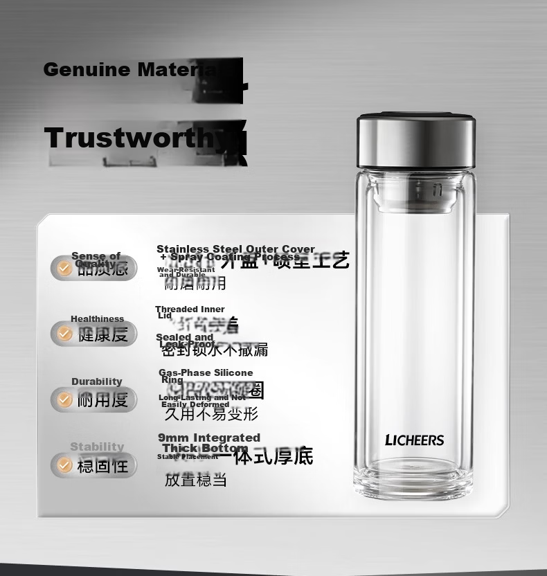 LINGCHEN Double Layer Glass Tea Cup High Borosilicate Explosion-Proof Heat-Resistant Business Glass for Men and Women 4