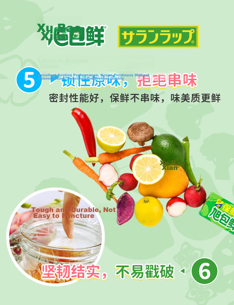 Xubao Fresh Food Grade PVDC Cling Film High Temperature Resistant Microwave Safe 30cm x 20m 3-Pack Large Roll for Home Use 6
