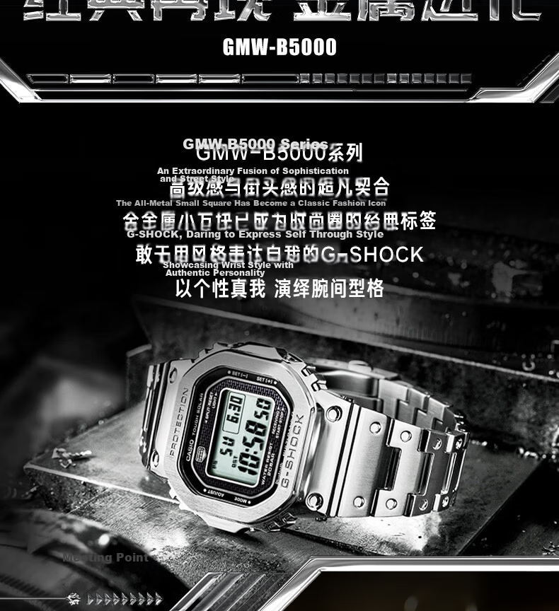 Casio Men's G-SHOCK Classic Small Square Small Silver Block Digital Watch, Japanese/Korean Style Gift Box Edition GMW-B5000D 2