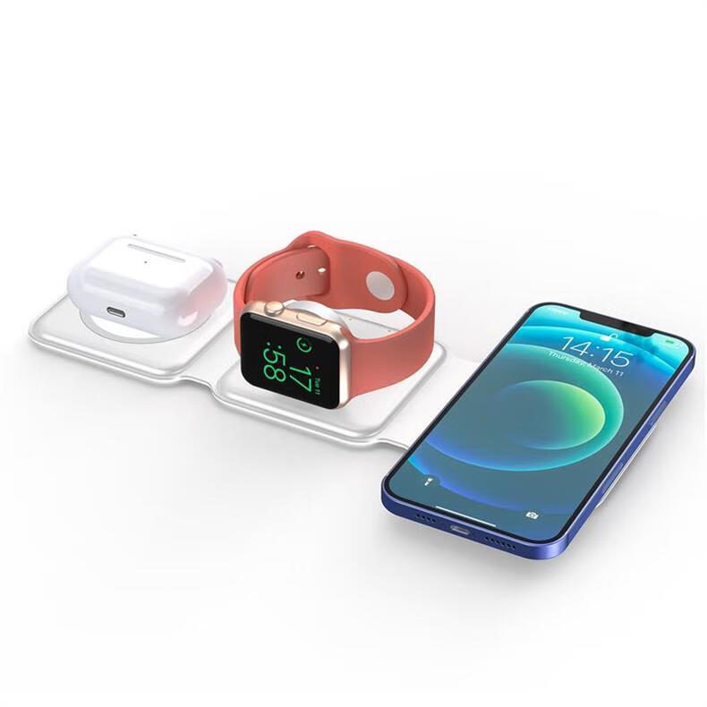 Zitai Three-In Foldable Magnetic Wireless Charger for Apple Magsate 15W Fast Charging IPhone 18/17/16/15/AirPods Earphones/iWatch W07 14