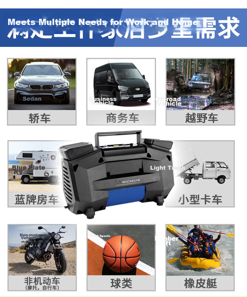 MICHELIN High-Power Dual-Cylinder Inflator Pump for Vehicles, Electric Bicycles, And Car Tires 12314 9