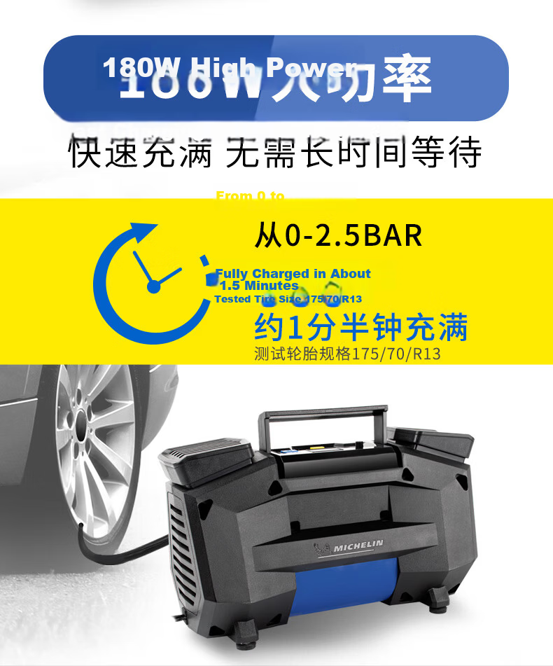 MICHELIN High-Power Dual-Cylinder Inflator Pump for Vehicles, Electric Bicycles, And Car Tires 12314 5