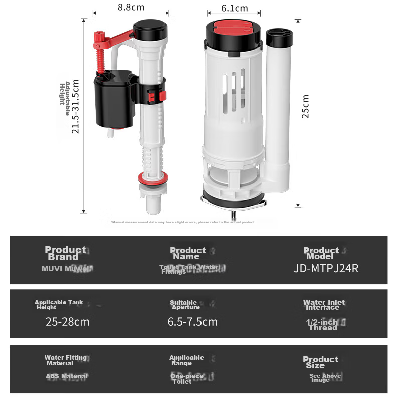 Muvi Toilet Accessories, Universal Complete Set, Flush Toilet Tank Drain Valve, Old-Style Toilet, Top Inlet Valve, Bottom Flusher 1