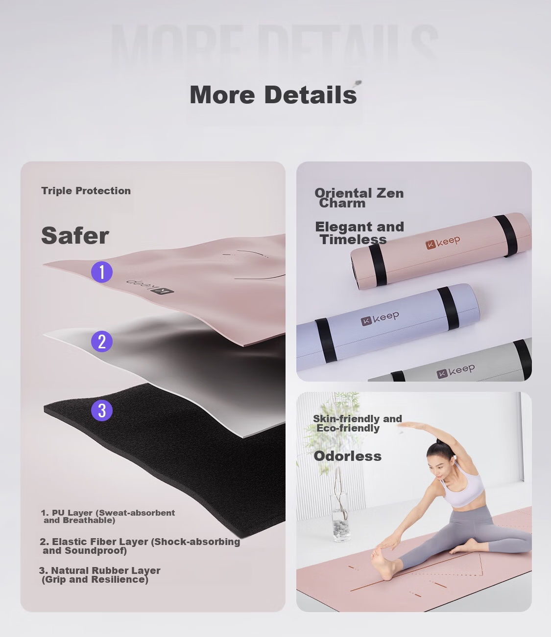 Keep Natural Rubber Professional Non-Slip Yoga Mat for Men and Women Home Fitness with Positioning Lines Classic Black 24