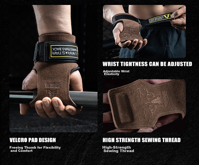 LARASTAR Ghost Back Support Strap Deadlift Pull-Up Fitness Gloves Palm Protection Single Bar Dumbbell Cowhide Sports Wrist Wrap Anti-Slip Black 5