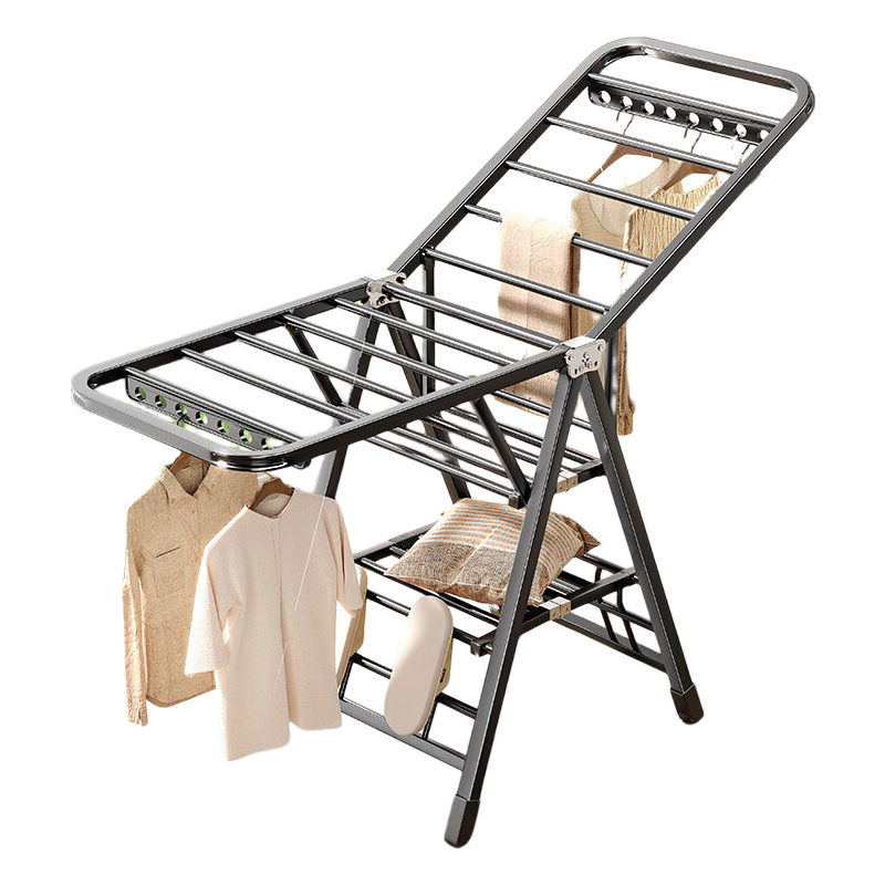 Miaoli Floor-Standing Clothes Drying Rack, Balcony Home Indoor Outdoor Windproof Folding Clothesline for Hanging Quilts, 1.6 Meters Three-Tier