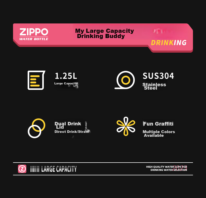ZIPPO Insulated Mug, Large Capacity Ice Cup, Stainless Steel Practical Water Bottle, Summer Cold-Keeping Cup for Women, Stylish Tumbler 4