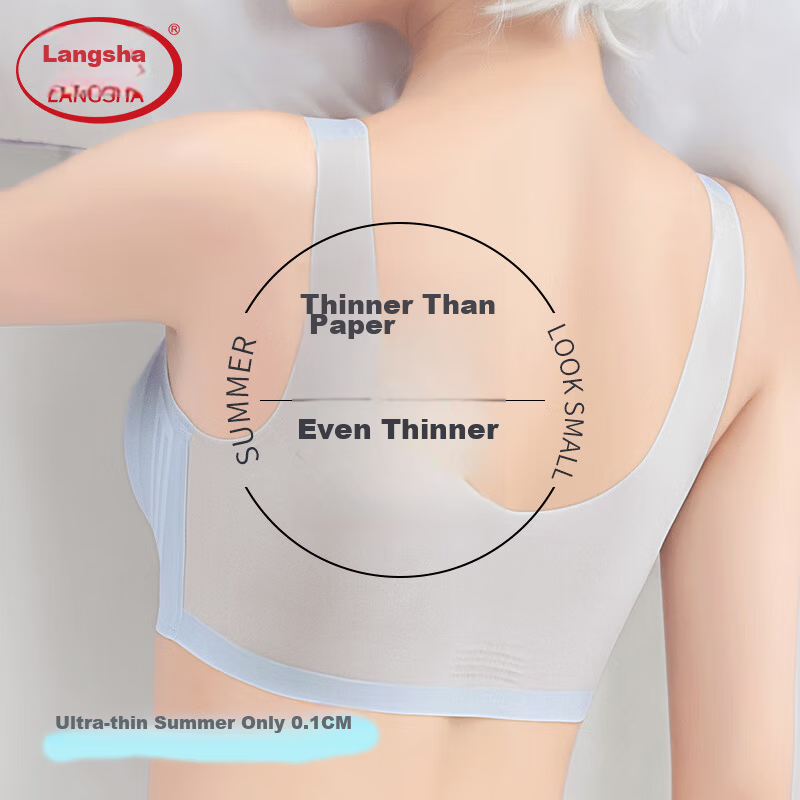 LangSha Seamless Thin Summer Bra for Women, Large Chest Minimizing, Push-Up, Wire-Free, Beautiful Back, Ice Silk Cooling Bra