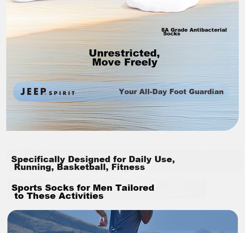 Jeep Men's Sports Socks (6 Pairs) Running Basketball Socks Sweat-Absorbing Anti-Slip Breathable Casual Socks for Men and Women 4