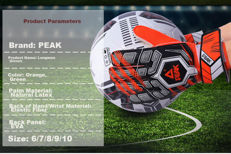 PEAK Goalkeeper Gloves with Finger Protection, Natural Latex, Non-Slip, Wear-Resistant, Shock-Absorbing, for Adults And Children, Professional Training Goalkeeper Gloves, Soccer Gloves, Goalkeeper Equipment, Orange, Size 8 4