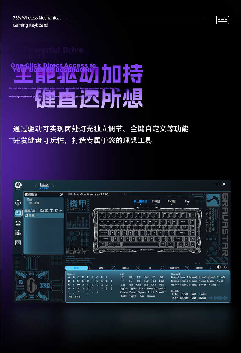 GravaStar Mechanical Gaming Keyboard, Chaojia 75-Key Layout, Wireless/wired/Bluetooth Tri-Mode, Vintage Metal Design with Feet, GS K1 PRO Battle-Damaged Yellow 14
