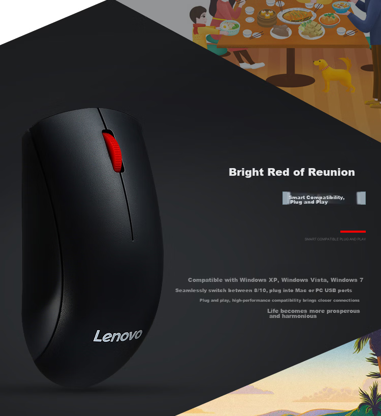 Lenovo Wired Mouse, Office Mouse, Lenovo Dahongdian M120Pro Wired Mouse, Laptop And Desktop Mouse 4