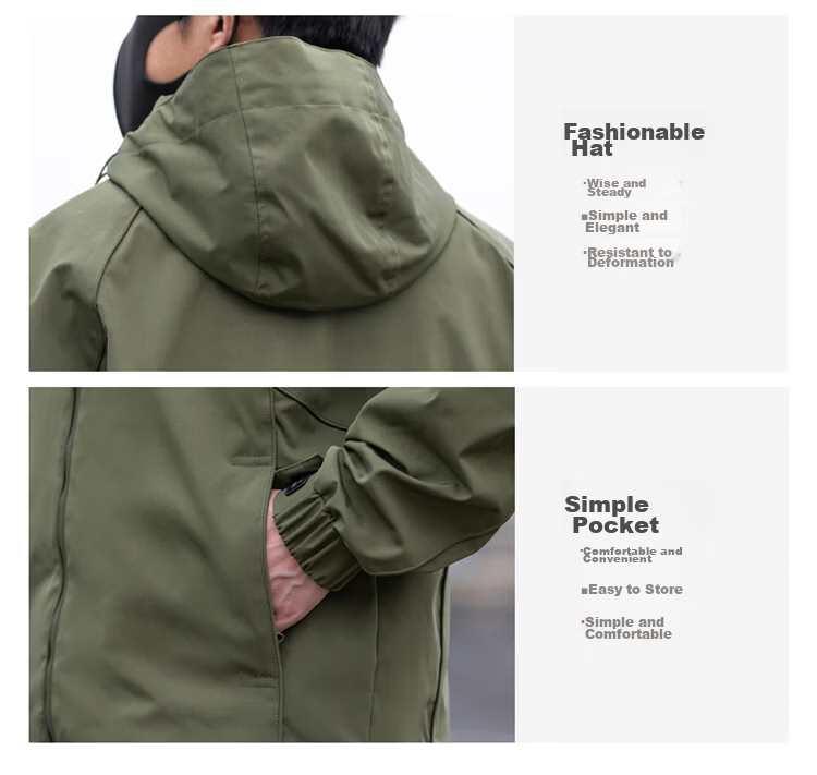 JEEP Men's Spring And Autumn Hooded Jacket, Loose-Fitting Trendy Workwear Casual Clothing for Men, Khaki 5XL 10