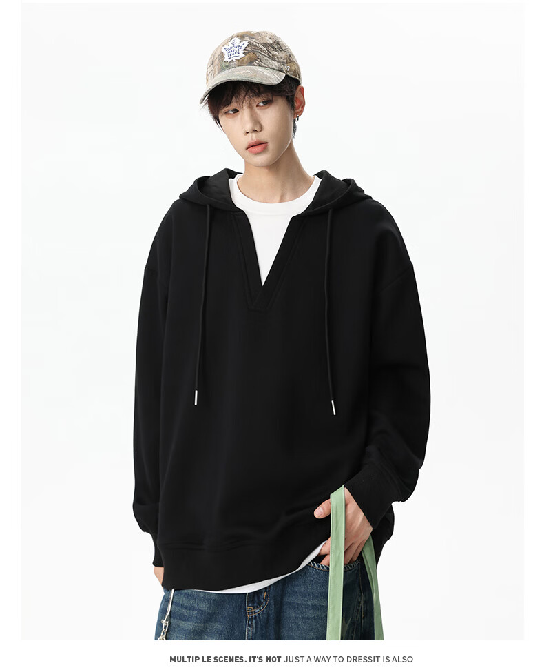 NASA GISS Men's Hoodie Loose Fit Solid Color Sports Sweatshirt Youth Long Sleeve Jacket Black M 63