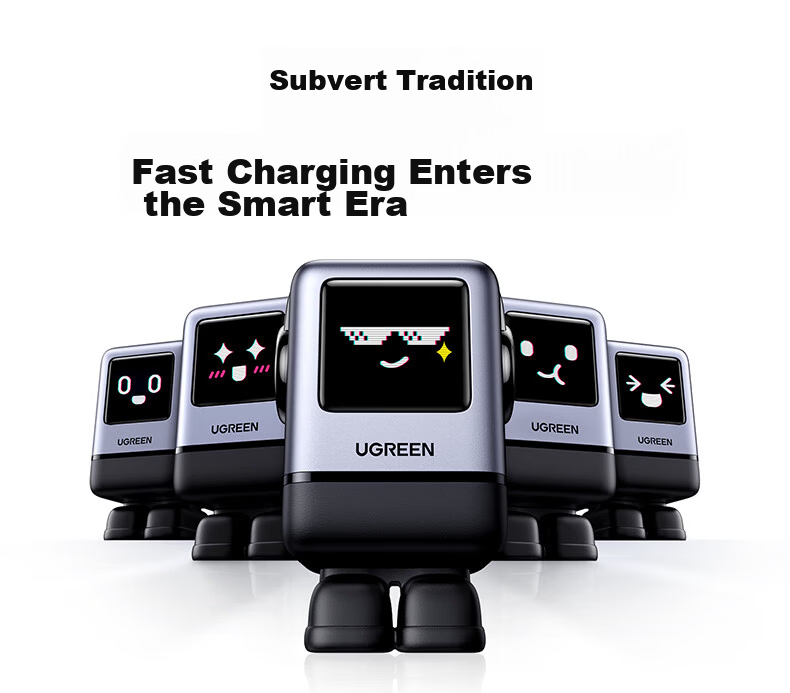UGREEN 100W GaN Charger, Q-Power Robot Multi-Port Type-C Fast Charging Head, Compatible with PD65W Apple Huawei Phones, MacBook Pro Laptops, Adapter 3
