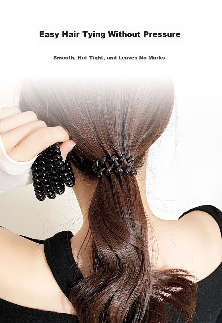 Meifuyu Thickened Telephone Wire Hair Ties Hair Bands Large Size 20 Black Elastic Hair Bands Hair Ropes Hair Ties MF8948 7