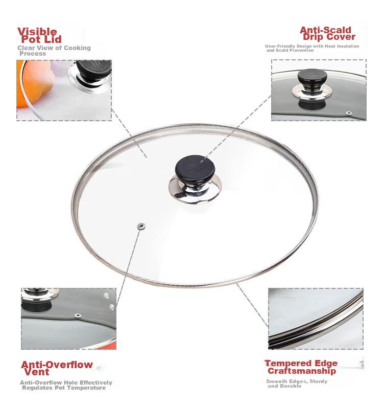 MAXCOOK Glass Soup Pot Lid, 304 Stainless Steel Rimmed Frying Pan Lid, Steamer Lid, 20cm MCPJ9593 7