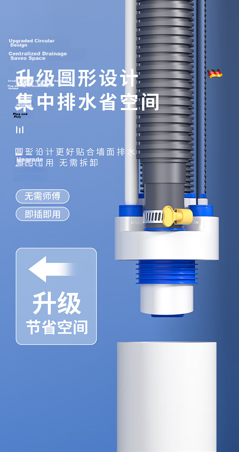 Muvi Kitchen Drainage Three-Way Pipe Odor-Proof Water Purification Multi-Functional Connector 13