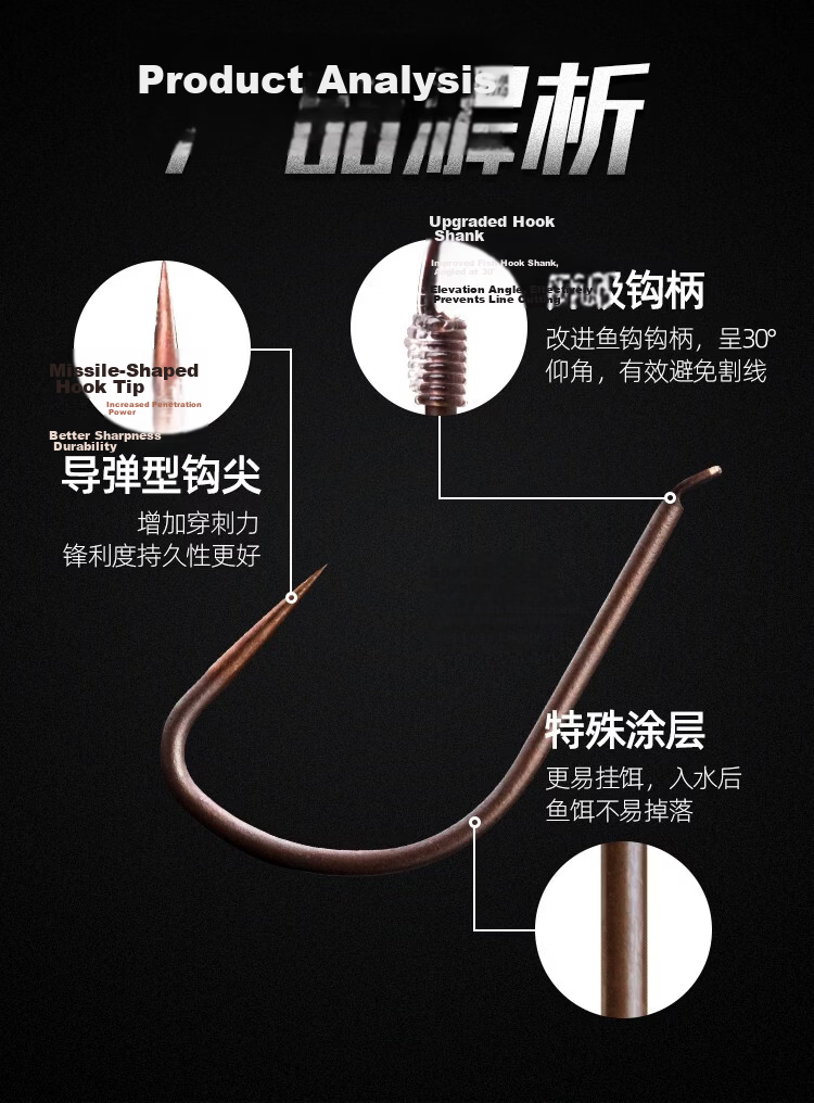 SIMAGO Ximando New Guandong Improved Yizu Iseni Fish Hook, Sleeve Hook, Ultra-Light Hard Titanium Alloy Black Pit Crucian Carp, Size 7.0 4