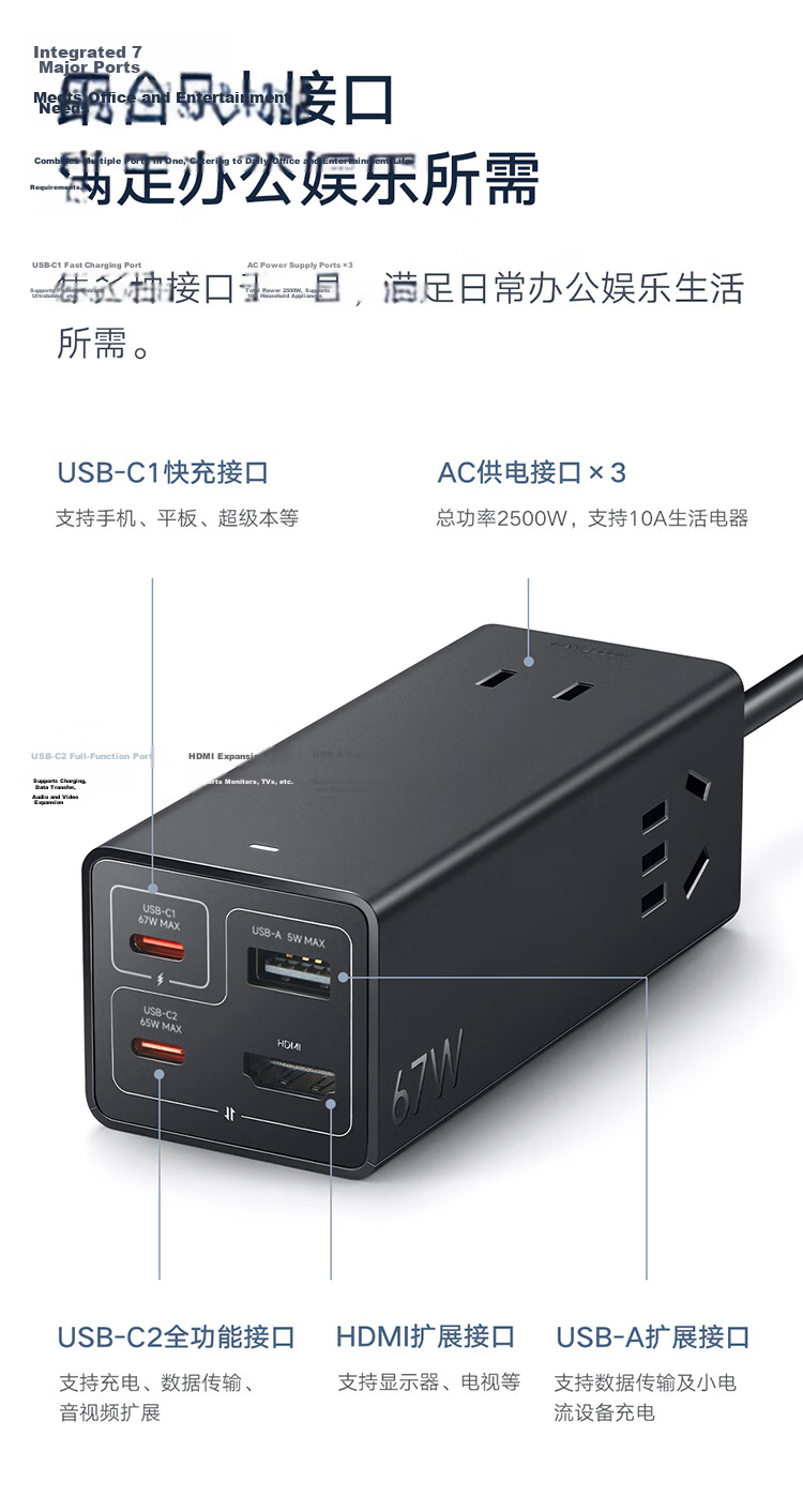 MI 140W GaN Desktop Charging Station Power Strip Type-C Multi-Port Fast Charger PD3.1 140W Max Fast Charge for Apple Xiaomi Surge Quick Charge Laptop 13