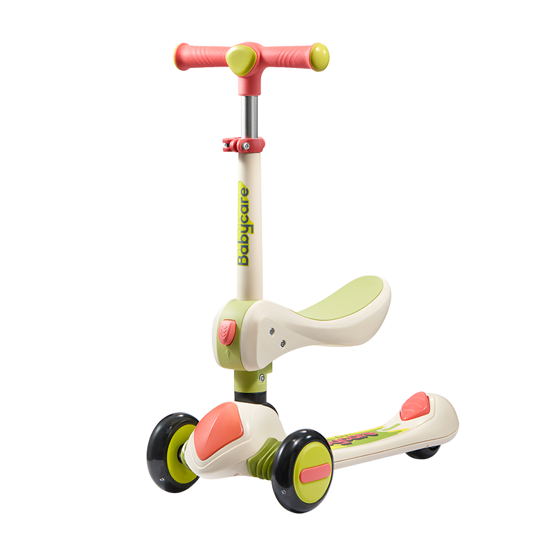 Babycare Children's Scooter 2-6 Years 2-in-1 Foldable Gravity Steering Baby Ride-On Birthday Gift Rock Yellow