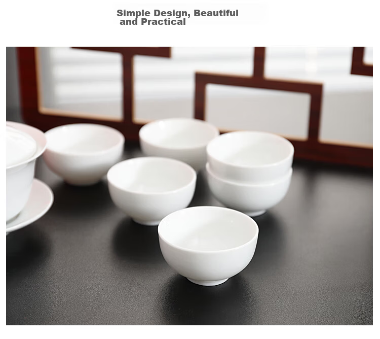CLITON Kung Fu Tea Set Minimalist Office Home White Porcelain Teapot Tea Cups Tea Tray Fairness Cup 9-Piece Set 11