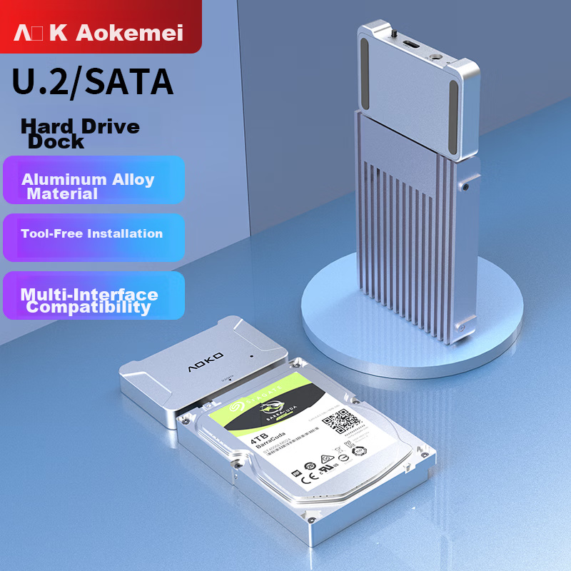 AOKO U.2/U.3 NVMe SSD Docking Station U.2 to USB 3.2 Adapter 2.5/3.5 Inch SATA HDD Enclosure U3S